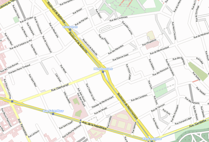 Belleville-Stadtplan mit Satellitenfoto und Unterkünften von Paris