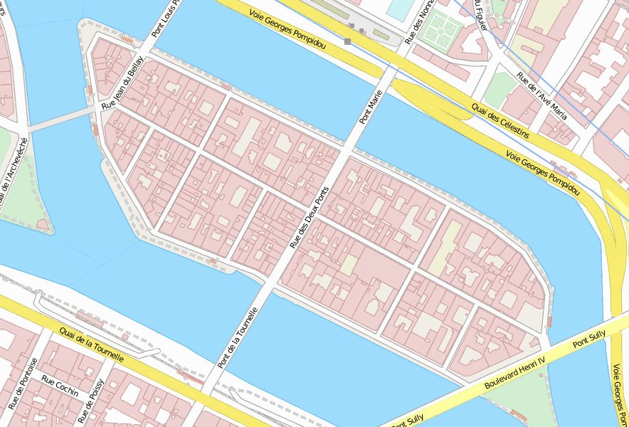 Île Saint-Louis-Stadtplan mit Satellitenbild und Unterkünften von Paris